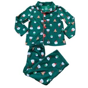 CARTERS Christmas/Festive Santa Fleece 2 Piece Button Down Pyjamas Green Boys 4T